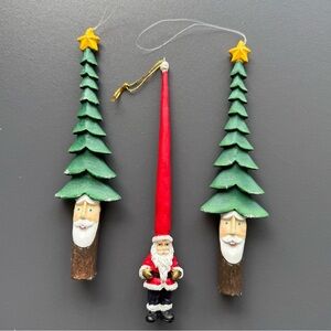Lot of 3 Vintage Folk Art Christmas Ornaments Santa Tree 7" Tall
